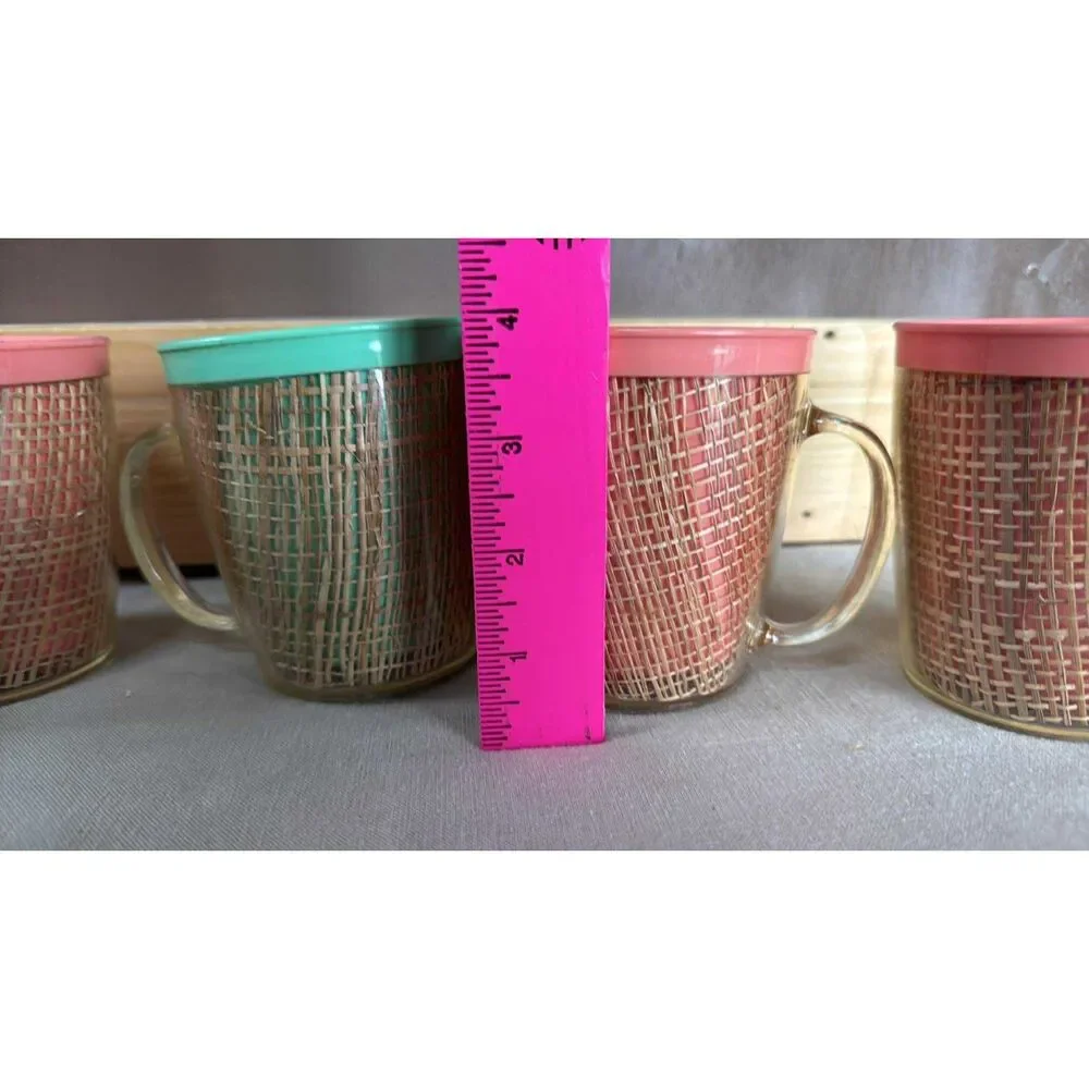 Raffia ware Melamine  Cups / Mugs set of 5 Thermo Temp insulted  Burlap Straw